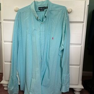 Ralph Lauren men’s long sleeve turquoise/white checkered shirt.  3XLT
